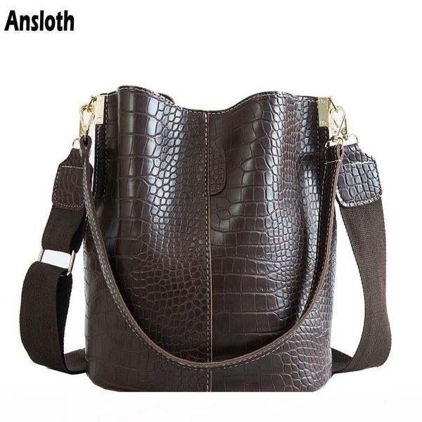 

ansloth fashion patchwork crossbody bag for women shoulder bags crocodile design solid women's bags luxury pu leather bag hps405 j19061