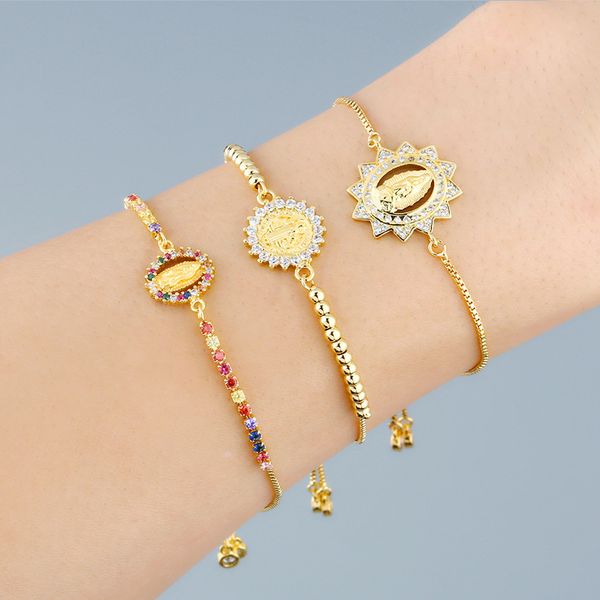

charm bracelets flola gold chain virgin mary for women crystal bracelet religious jewelry wholesale virgen de guadalupe brtc44, Golden;silver