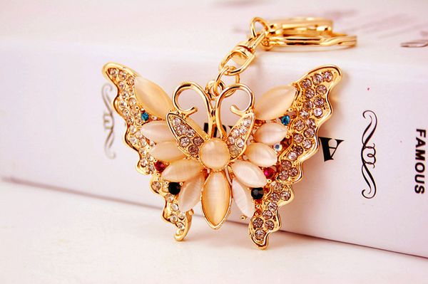 

butterfly women jewelry charm crystal keychain pretty key holder rhinestone keyring red rose pendant key chain rings, Silver