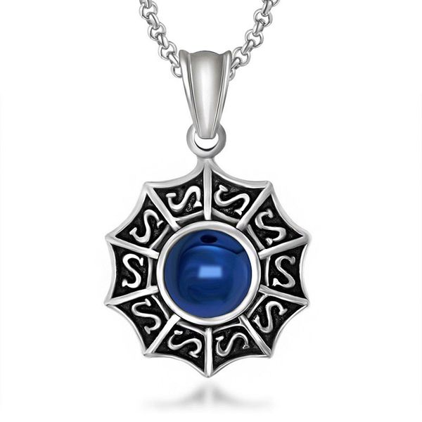 

mysterious pattern blue stone large necklace,2020 spring brand new chain fashion jewelry bijoux gift for men friend, Silver