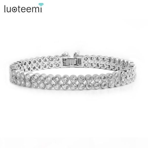 

luoteemi wrap bracelet double row small round zircon crystal bracelet for women tennis braclet bangles jewelry, Golden;silver