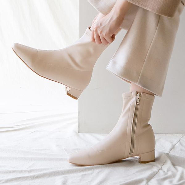 

women ankle boots leather size 33-42 ankle boots pointed toe side zipper 2020 winter shoes women square head thick heel, Black