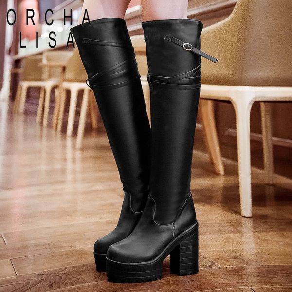 

orcha lisa autumn winter long boots for women thick heels platform high heel boots botas femininas deinverno mujer c738, Black