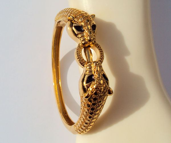 

leopard black eyes 22k 23k 24k thai baht yellow solid gold gp jewelry bangle bracelet heavy 43g ba18