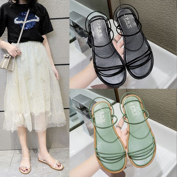 

women's simple hollow out non slide sandals 2020 summer all-match fairy style open toe flat bottom sandals female soft shoes, Black