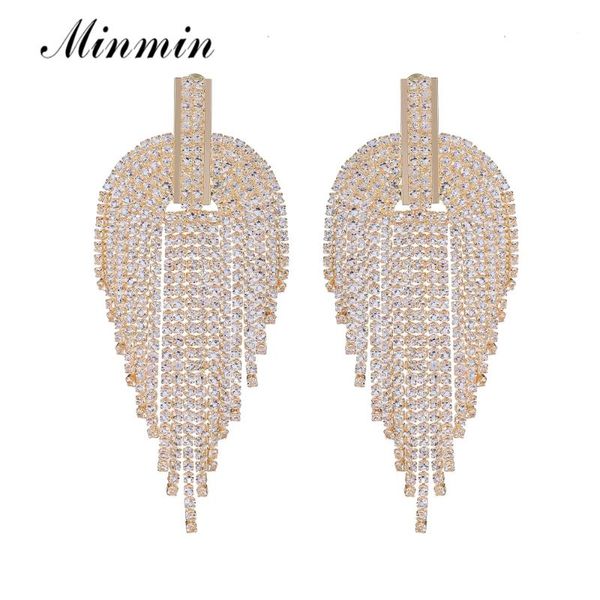 

minmin gold color rhinestone tassel earrings for women unique wedding bridal long drop statement hanging earrings jewelry eh1692, Silver
