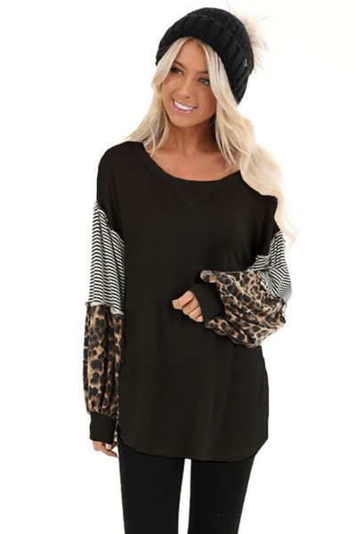 

черный leopard полосатый печати рукав colorblock вверх, White