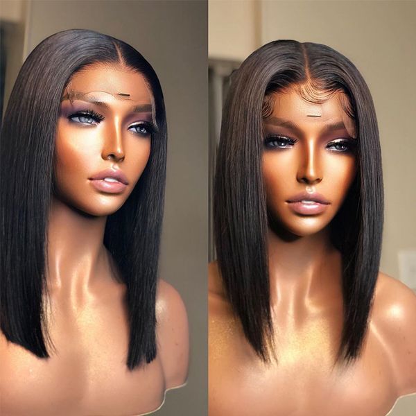 

2020 style bob wig lace front human hair wigs short straight frontal wig human hair black wigs with bleach knots