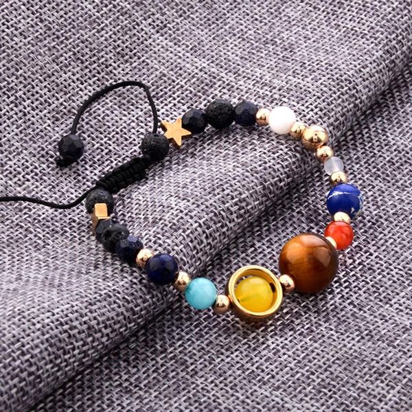 

bracelet galaxy solar system eight planets theme natural stone beaded fashion z11, Black