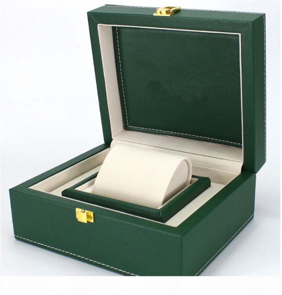 

high-end luxury watch green pu leather original box papers gift watches boxes bag card for rolex watch box, Black;blue