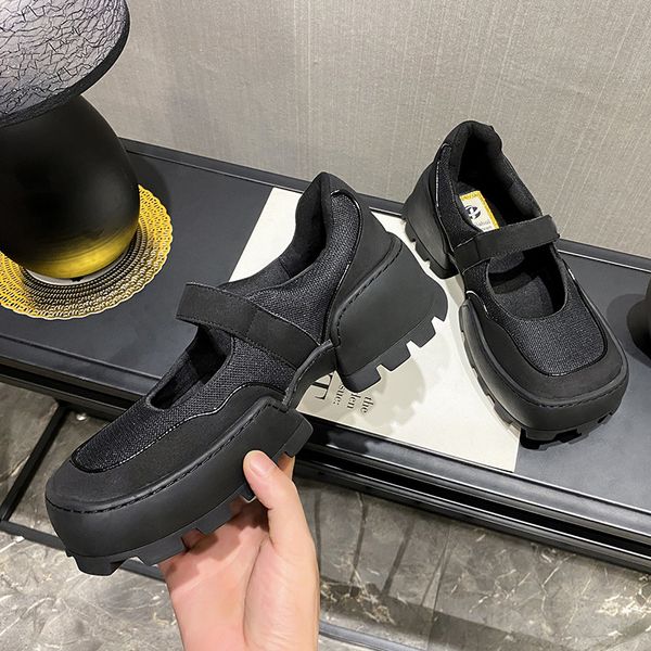 

2020 fashion women square head solid color thick bottom wedge platform casual shoe female luxury loafers casual shoes, Black