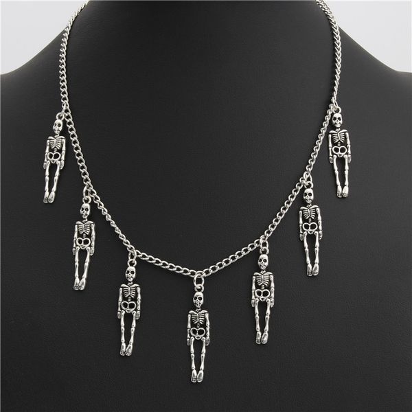 

halloween jewelry skeletons gothic exaggerated neckalce punk halloweenskeleton skeleton pendant necklace retro punk necklace jewelry, Silver