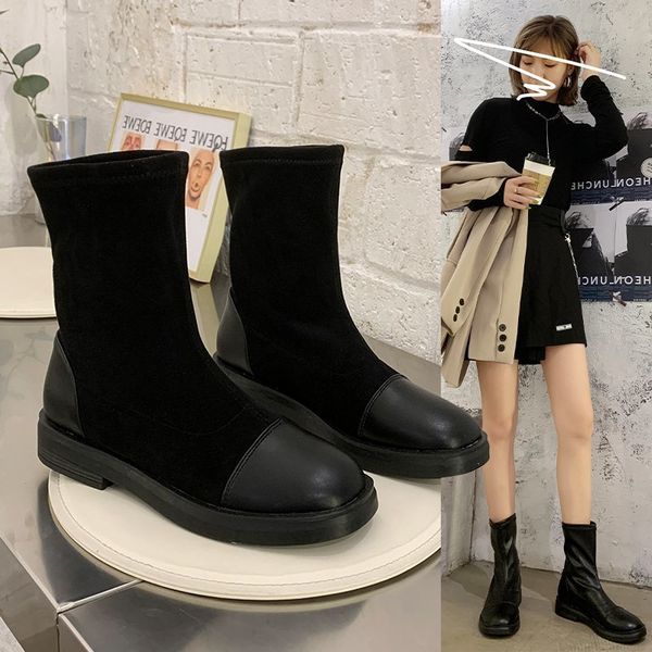 

autumn winter short ankle boots for women shoes woman solid black leather boots female slip on thick platform motorcycle