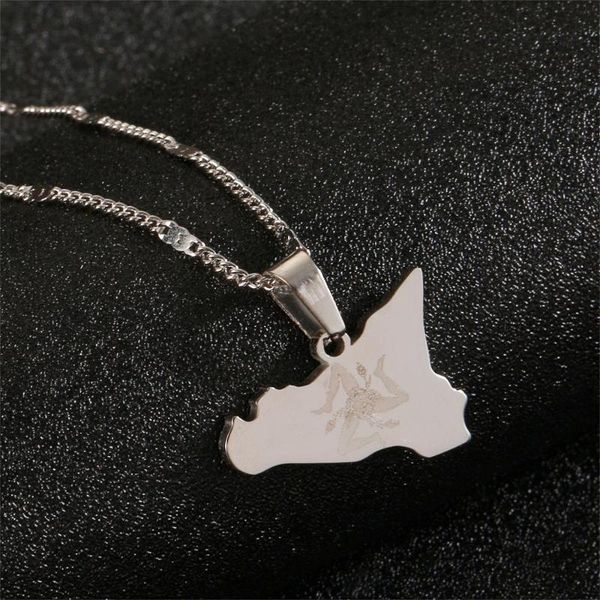 

stainless steel trendy map of sicilia necklace pendants sicilia map chain jewelry, Silver