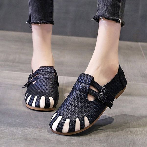 

plus size 2020 autumn women flats pu leather knit oxford shoes white casual shoes double buckle espadrilles ladies 8380l, Black