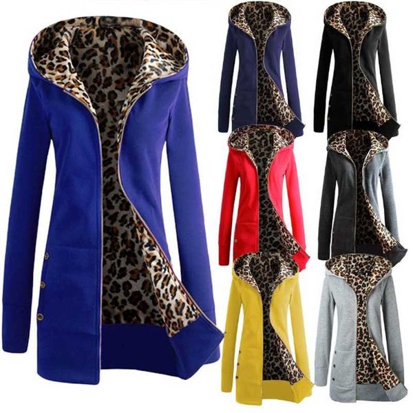 

women's jackets women jacket thicker hooded sweatshirt leopard zipper coat plus velvet overcoat outwear autumn, Black;brown
