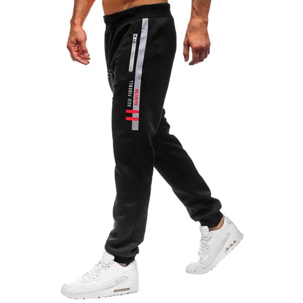 

men sports long pants jogging streetwear plus size outdoor zipper stitching trousers male running fitness drawstring sweatpants, Black