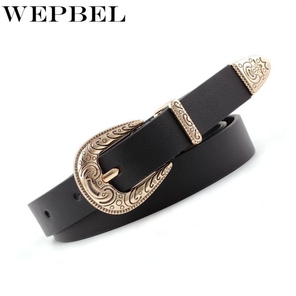 

wepbel faux leather women belts vintage western cowgirl female belt metal buckle waist belt carve ladies jeans pants, Black;brown