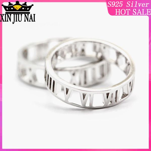 

s925 sterling silver white gold roman numerals couple ring european style holiday digital hollow-out fashion youth accessories, Golden;silver