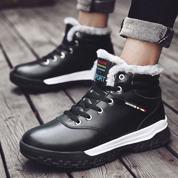 

gnome plus size 48 winter plus warm fur leather boots men fashion high men boots safety shoes waterproof male snow, Black
