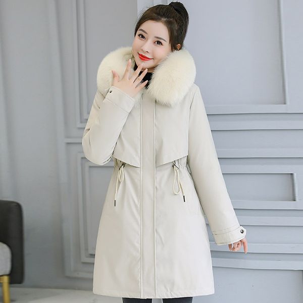 

women's down & parkas plus size 6xl women winter jacket hooded long wool liner woman with fur collar oversized slim thick casual coats, Black