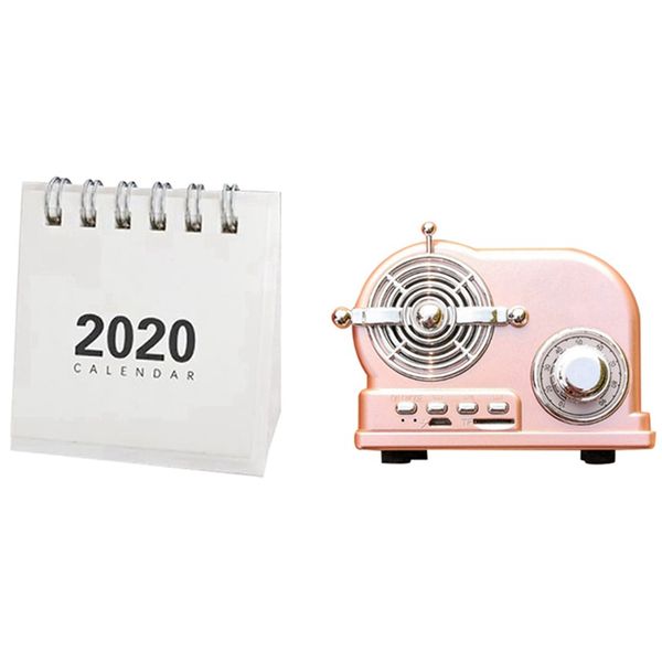 

1pcs retro bluetooth speaker 3d stereo surround wireless & 1pcs 2020 new year mini desk calendar kraft paper white