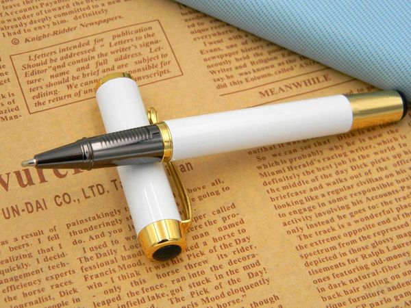 

ballpoint pens gun black white and golden trim rollerball pen, Blue;orange