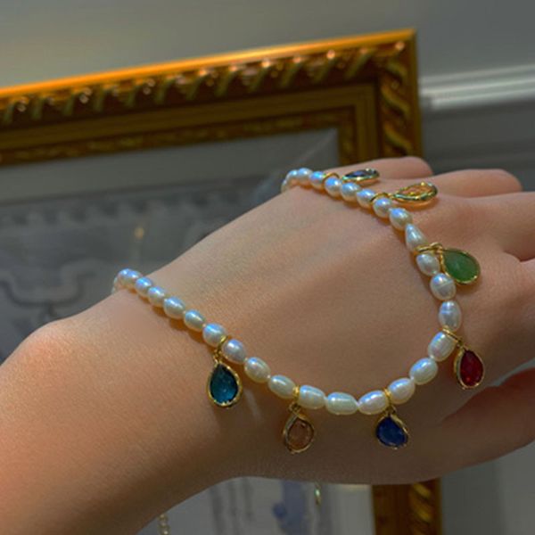 

2020 new retro multicolor water drop aurora freshwater pearl beaded pendant clavicle choker necklace for women jewellery, Silver