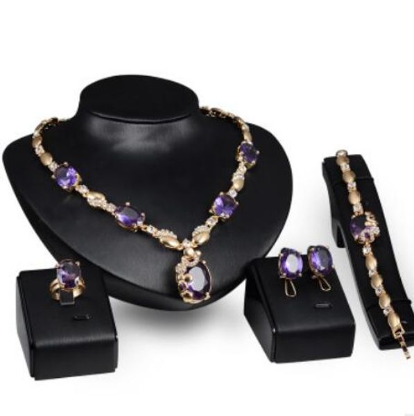 

jewelry jewelry set for wedding jewelry punk purple necklace bracelets earrings rings for women fashion, Slivery;golden