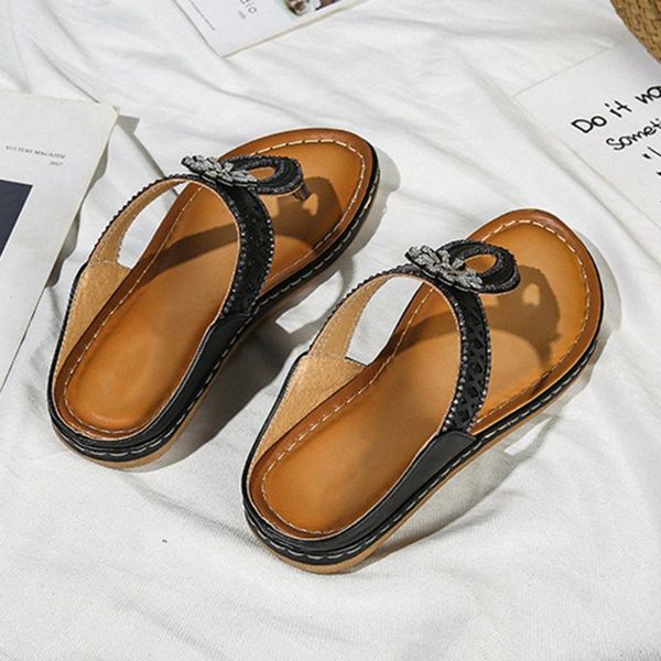 

selling women non-slip sandals rhinestones flower hollow boho fashion flat slippers for summer beach -b5, Black