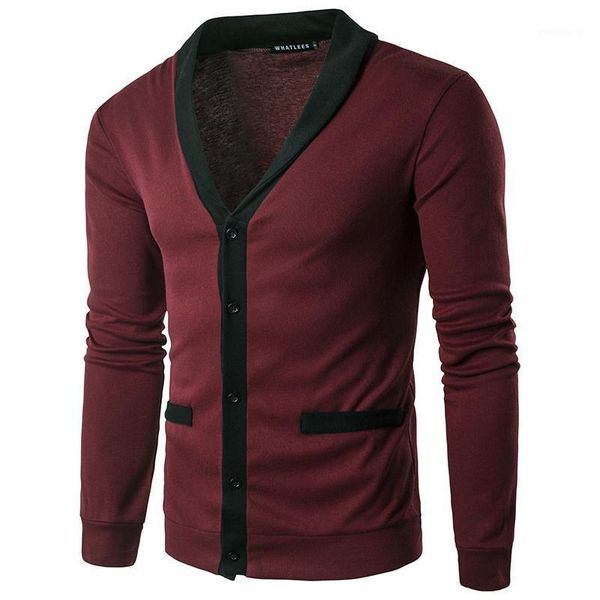 

long sleeve contrast color mens sweaters with button spring male clothing mens designer sweaters v neck cardigan, White;black