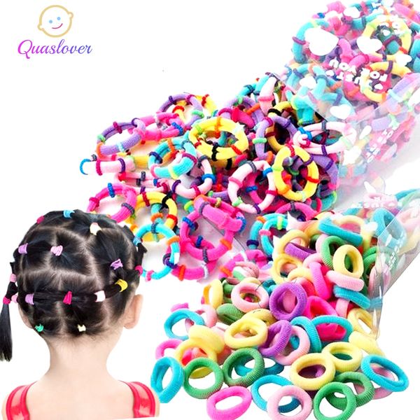 

quaslover 50 / веревка 100pcs нейлон бесшовные девушки диапазона волос резинка для волос галстуки для детей дети волос ponytail держатели he, Slivery;white