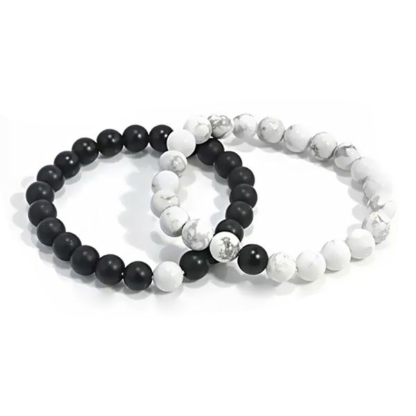 

couples his and hers couple bracelet white turquoise&black matte agate stones distance bracelet christmas