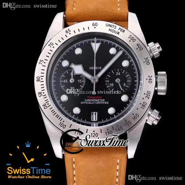 

sale 79350 miyota quartz chronograph mens watch 41mm steel case black dial brown leather strap satch watches swisstime b67, Slivery;brown