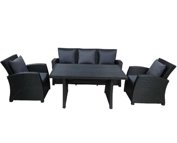 Set di mobili da giardino classici per esterni Set di conversazione in 4 pezzi Set di divani per mobili in vimini nero con cuscini grigio scuro WY000055AAB