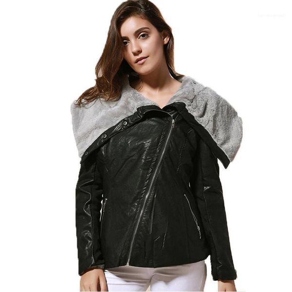 

style thick women clothing fashion asymmetrical zipper motorcycle women jacket lapel neck pu designer coats boyfriend, Black