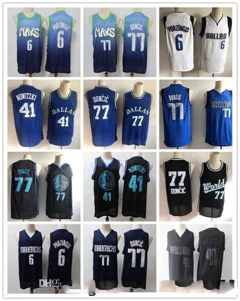 

mens throwback jersey luka 77 doncickristaps dallas 6 porzingis dirk 41 nowitzki basketball shorts mavericks basketball jersey blue, Black;red