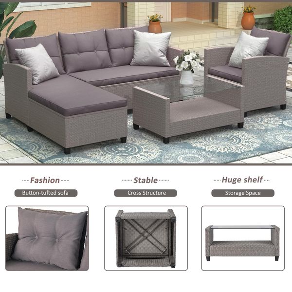 

u_style living room outdoor patio furniture sets 4 piece conversation set wicker ratten sectional sofa with seat cushions grey wy000066eaa