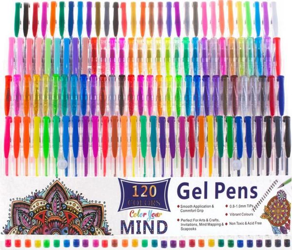 

gel pens 24/48/100/120 colours glitter (no duplicates) largest refill set for glitter, metallic, and neon color