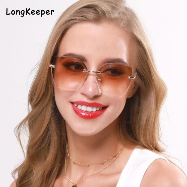 

longkeeper brown oversized rimless sunglasses women large gradient lens sun glasses vintage shades eyewear uv400 oculos feminino, White;black