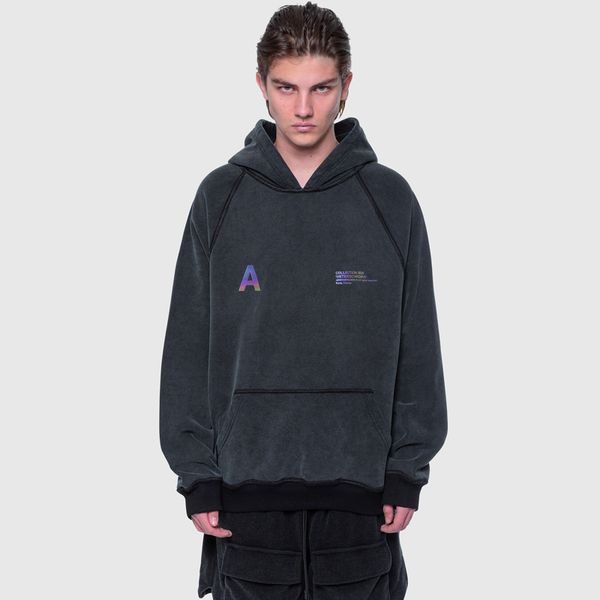 

20ss simple spring autumn washed hoodies men women color letter printed solid pullover hooded sweatshirt high street sweater hfymwy480, Black