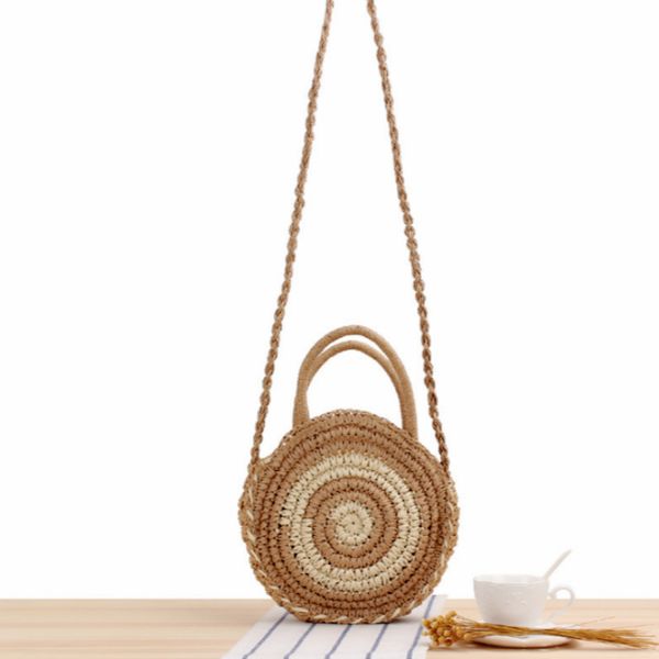 

bohemian round straw bag fashion new hand-woven rattan bag women's shoulder