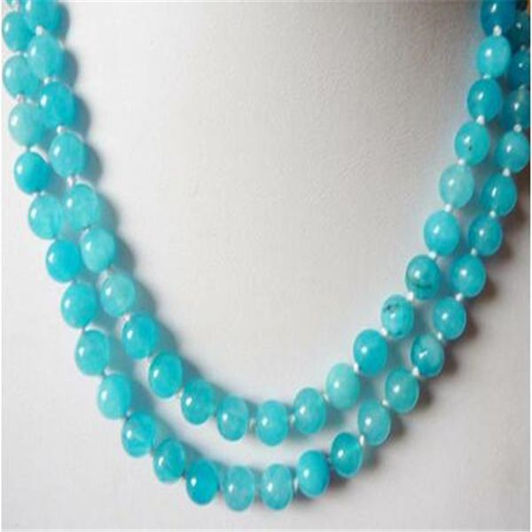 

collier de perles rondes en ze bleue sud-africaine naturelle 8mm 36", Silver