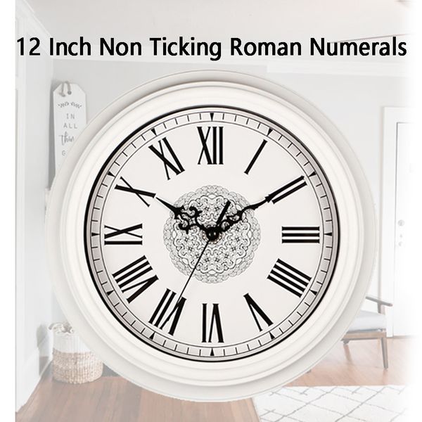 

12 inch bedroom indoor roman numerals non ticking wall clock hanging home decor