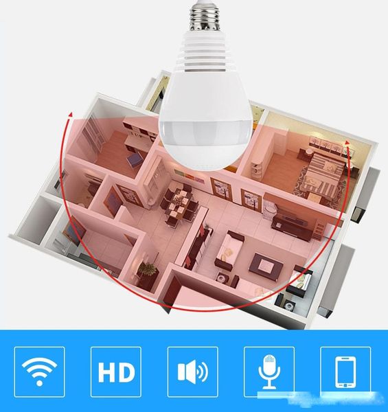 

1080p 2mp wifi panoramic surveillance camera 360 degree light bulb wireless security cameras fisheye smart home ip cctv 3d home security