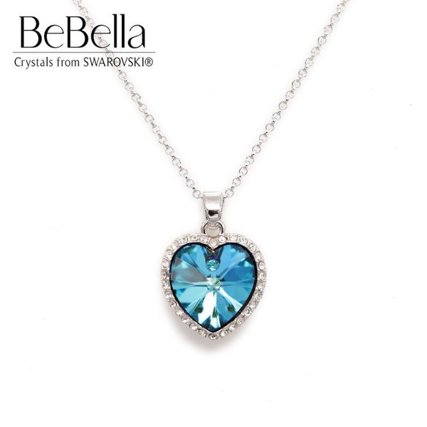 

bebella blue heart necklace with crystals from elements genuine fashion jewelry for women girl wedding guest gift 2020, Silver