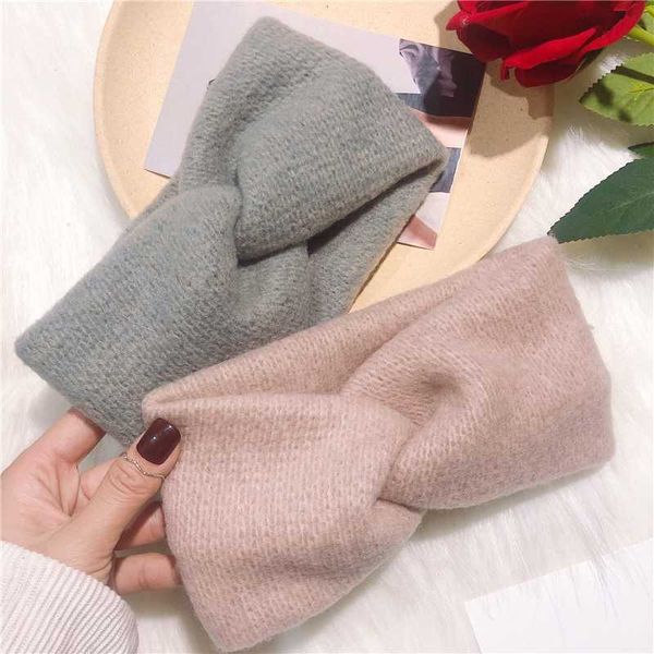 

2020 woolen cross cross knot elastic hair bands for women soft solid color turban headbands women girls hair accessories