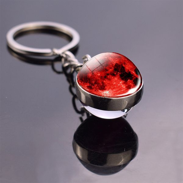

key ring system planet keyring galaxy nebula space keychain moon earth sun mars art picture double side glass ball key chain, Silver
