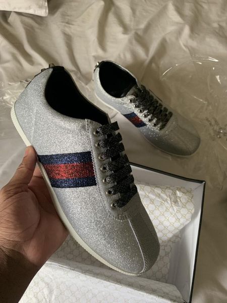 

glitter designer shoes man web sneaker with studs stripe with casual ace embroidered dress shoes for women silver sneaker, Black