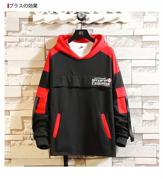 

letter printed contrast color multi pockets sweatshirts fashion plus size male clothes mens 2020 luxury designer hoodies personality, Black